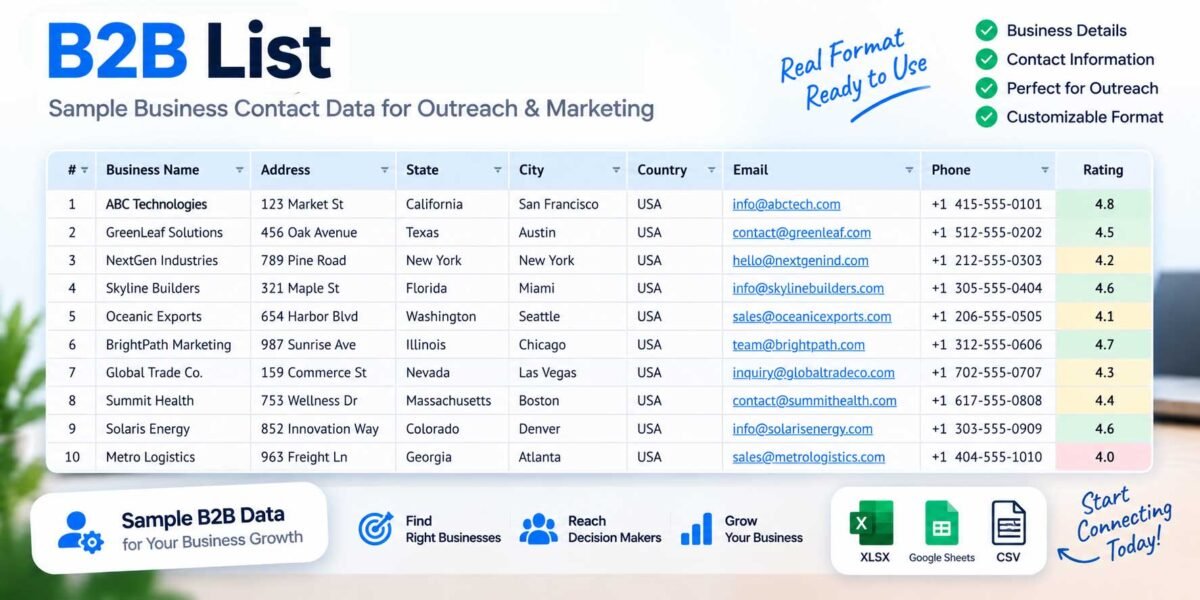verified b2b lead list spreadsheet example