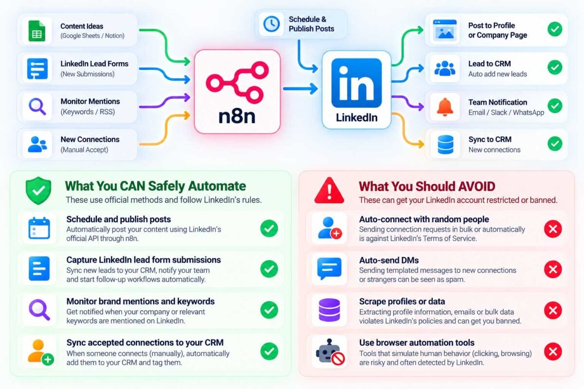 safe vs risky LinkedIn automation with n8n