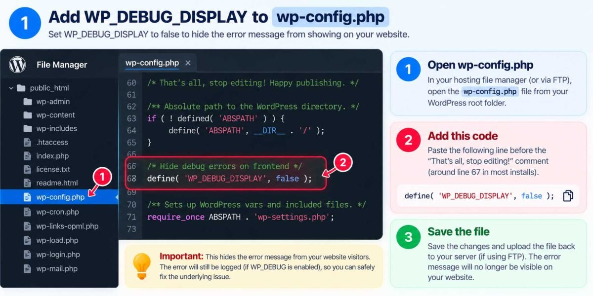 wp-config.php debug display setting for WooCommerce error